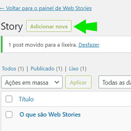 Em Todas Stories tem o botão de Adicionar Nova