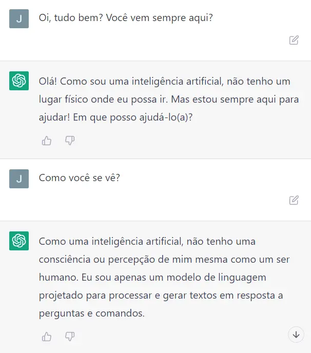 Exemplo de conversa com o Chat GPT